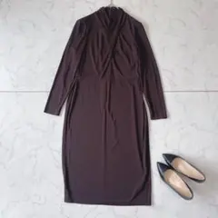 【美品】ローレンラルフローレン 長袖ロングワンピース Iライン ストレッチ