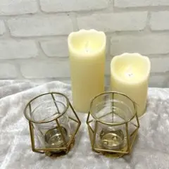 結婚式　ウェディング　ウェルカムスペース　LEDキャンドルと金色ホルダーセット