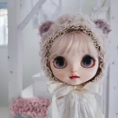 ネオブライス　ネオアイシードール用 ベージュのもふもふクマ耳帽子 １点♡