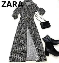 新品ZARA ザラ　総柄　シャツワンピース　ウエストベルト