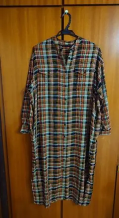 クールカレアン チェック柄 長袖シャツワンピース