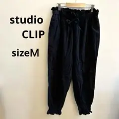 【スタディオクリップ】パンツ　ウエストゴム　ポケット付　裾ゴム　綿麻　ブラック