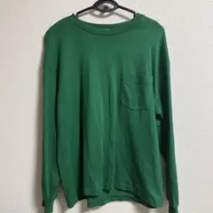 緑色長袖シャツ 左胸ポケット付き