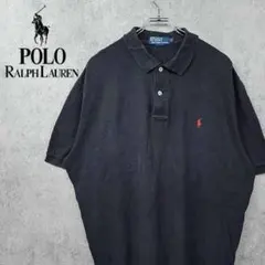 【90s 古着】ポロ ラルフローレン 刺繍 ポニー ポロシャツ ブラック XL