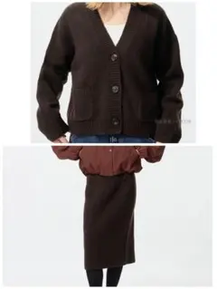UNIQLO 2点セットスフレヤーンVネックカーディガン3Dスフレヤーンスカート