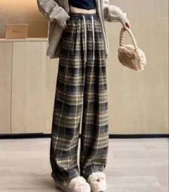 チェック柄　ワイドパンツ