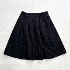 MHL. フレアスカート ひざ丈 ストライプ柄 タック Ⅱ ブラック レディース