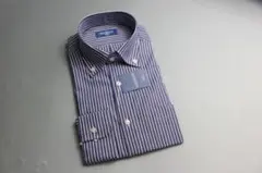 新品　L(41-84) 濃紺ストライプ　BDワイシャツ長袖　綿100％