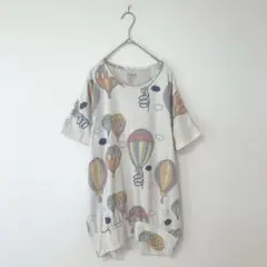 【バーンドア】半袖Tシャツ チュニック 気球柄 大人カジュアル かわいいのサムネイル