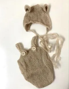 ベビー ニューボーンフォト用オーバーオールと帽子セット