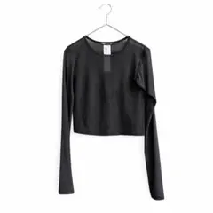 18◯ ZARA シアーメッシュ 長袖 トップス 黒 M クロップド