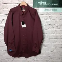 未使用・希少5Lサイズ■TETE HOMME ロングスリーブシャツ ワインレッドのサムネイル