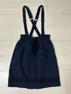 axes famme　サスペンダー付きスカート レース ドット柄 ネイビー(M)