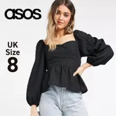 ASOS パフスリーブ ペプラム ブラウス ブラック