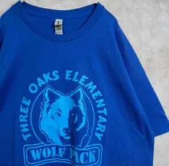 カレッジ【GILDAN】 小学校 アニマル US古着 Tシャツ XL ブルー