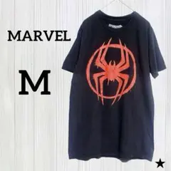 ★MARVEL【M】スパイダーマン スプレー クルーネック 半袖 ブラック 綿のサムネイル