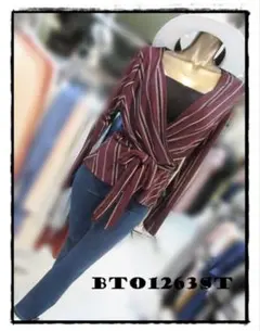 ［海外輸入］長袖トップス　ボルドー　ストライプ　伸びがあり着心地抜群❗️