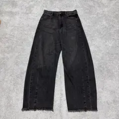 RE:EDIT 裾フリンジバレルレッグデニムパンツ　ジーンズ　ブラック　ＸＬのサムネイル