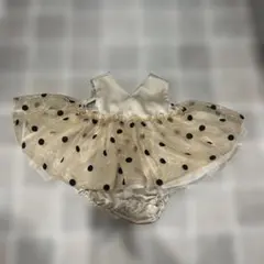 ベージュ ドット柄 ロンパースドレス　リボン付き