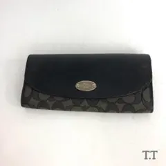 COACH コーチ キャンバス レザー フラップ 長財布 ウォレット ブラック