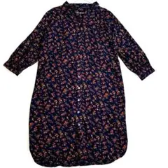 yecca vecca スキッパー花柄シャツワンピース　ネイビー　ヴィンテージ