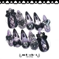 【現品】ネイルチップ 地雷系 量産型 ゴテゴテ Y2K 推し活 姫ギャル 紫 黒
