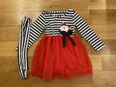 サンタ刺繍付きボーダーワンピース 着丈55cm 100