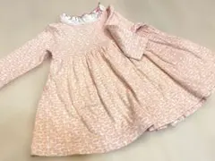 プチバトー 小花柄ワンピース 12m/74cm ピンク フリル襟 フレアスカート