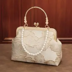 パーティーバッグ 結婚式 和装 着物 ゴールド パール がま口