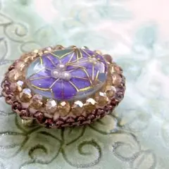 帯留め 桔梗 レジン ワイヤー ビーズ刺繍 ハンドメイド