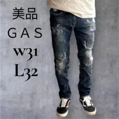 美品【GAS】ダメージ加工 スキニーデニム W31 ストレッチ ダークブルーのサムネイル