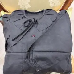 ハンドメイド子供黒いフリル付き長袖ブラウス