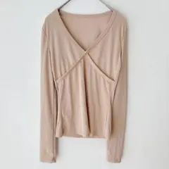 SHEIN シーイン カットソー 長袖Tシャツ 長袖 ベージュ Ｖネック XS