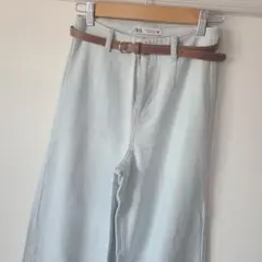 ZARA ライトブルー ワイドレッグデニムパンツ