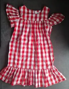 H&M 赤と白のチェック 肩出しワンピース