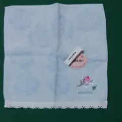 レノマ　婦人用タオルハンカチ　水色地花模様