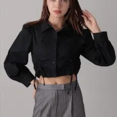 【新品】FOREVER21 フロントシャーリングショートシャツ ブラック リボン