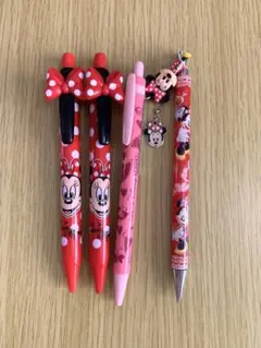ミニーマウス ボールペン 　シャープペンディズニーミニードット柄・マスコットつき