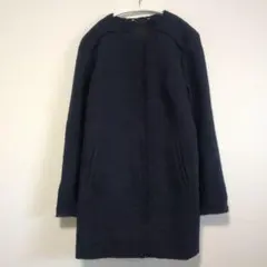 美品 バナナリパブリック ノーカラーコート ツイード調 濃紺 Mサイズ 上品