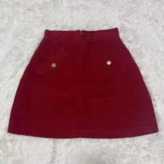 【REDYAZEL】台形　ミニスカート　インナー付き　赤　コーデュロイ　韓国　M