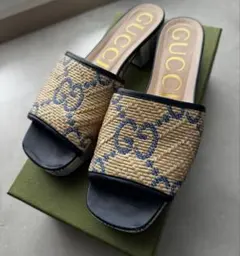 断捨離 美品GUCCI GG柄 ストロー素材 サンダル ミュール 38 - メルカリ