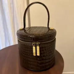 49AVJUNKO SHIMADA バニティバッグ　クロコ型押し　ダークブラウン