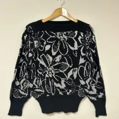 【ブラックフライデー】 ニット セーター 花柄ジャガードニット モノトーン