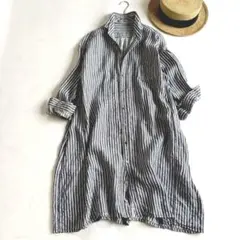 ✨美品✨ネストローブ リネン100％ ワイドシャツワンピース ゆったり 