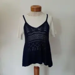 ネイビー レース編み キャミソール