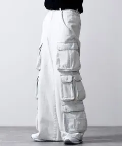 CLEL メニーポケットデニムカーゴパンツ ホワイト(S)