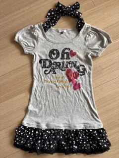 ピンクラテ　ワンピース グレー 黒ドット サイズS