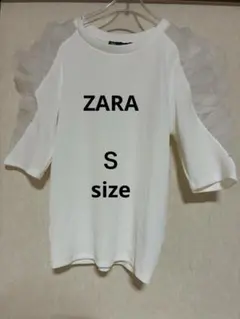 ZARAホワイト チュールスリーブ Tシャツ Sサイズ