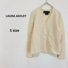 LAURA ASHLEY ウール100% ニットカーディガン　S 花柄刺繍　長袖のサムネイル