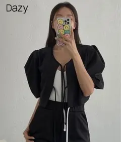 Dazy ブラック パフスリーブ カーディガン